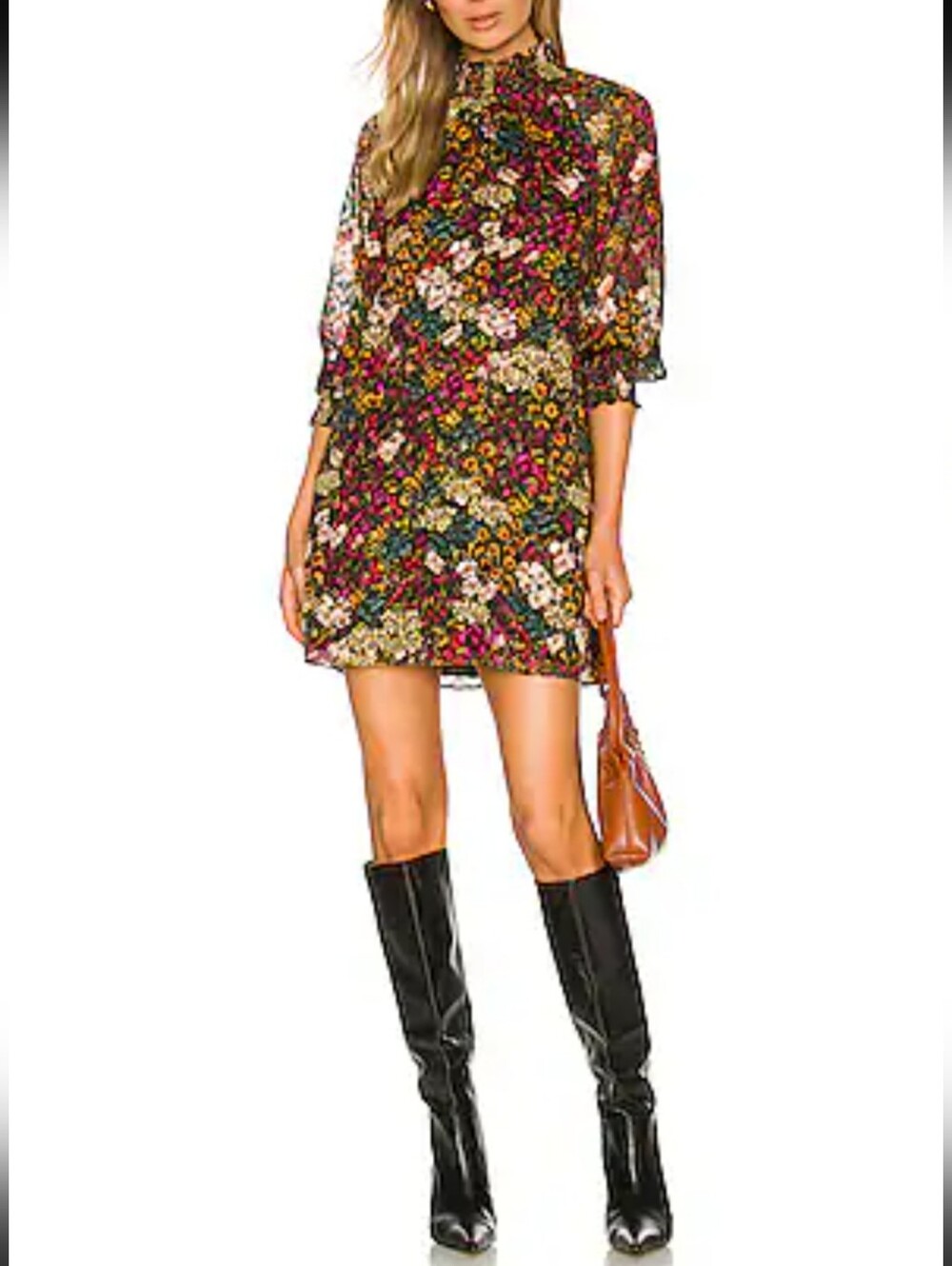 Amanda Uprichard Wayland Multicolor Floral High-Neck Mini Dress